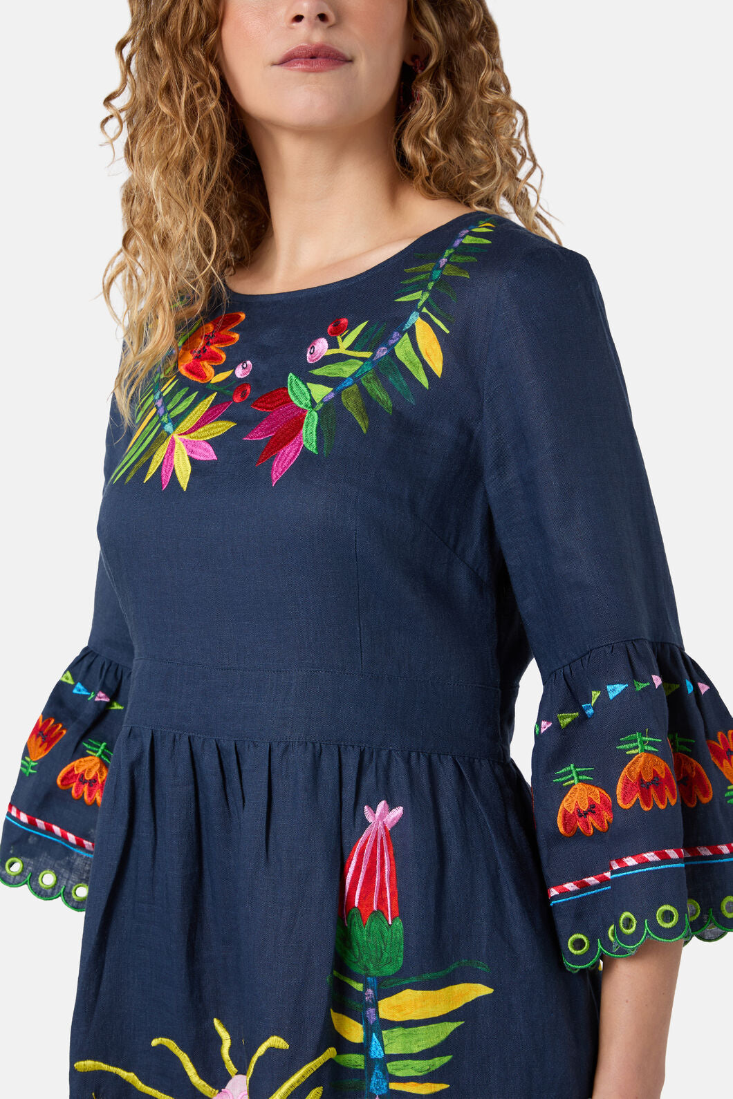 Gorman - Pretty Protea Embroidered Dress - navy