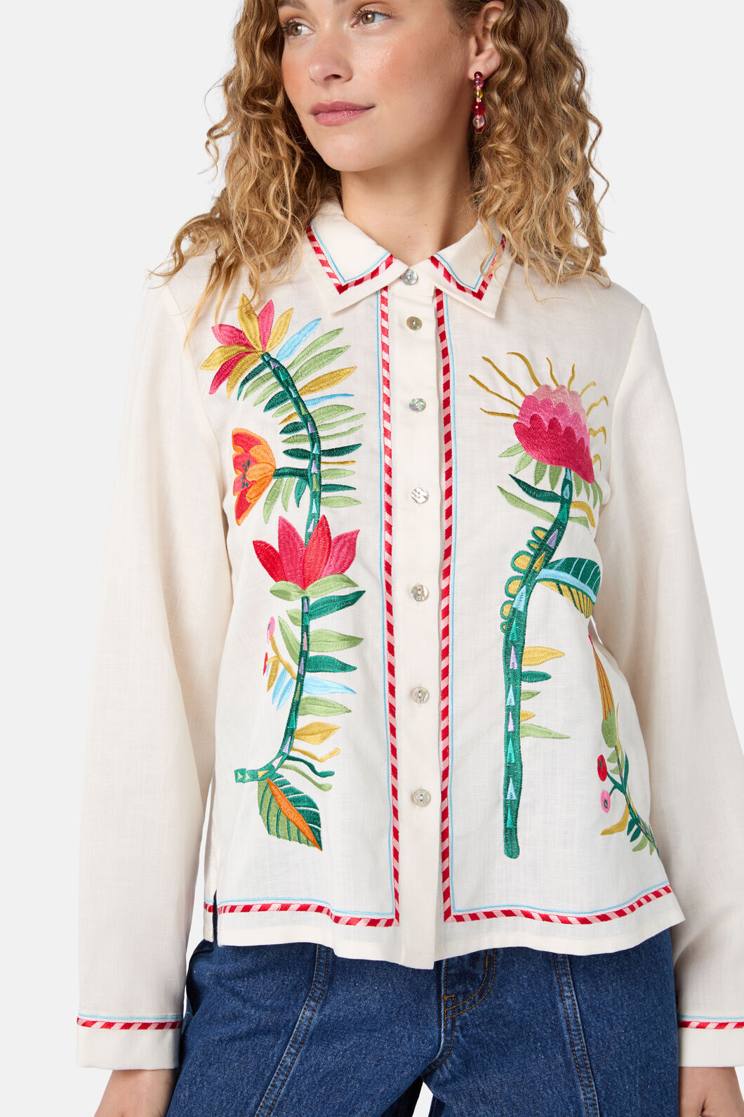 Gorman - Pretty Protea Embroidered Shirt - cream