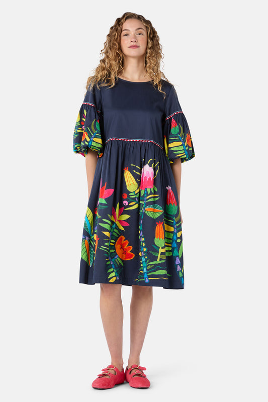 Gorman - Pretty Protea Cotton Dress - navy