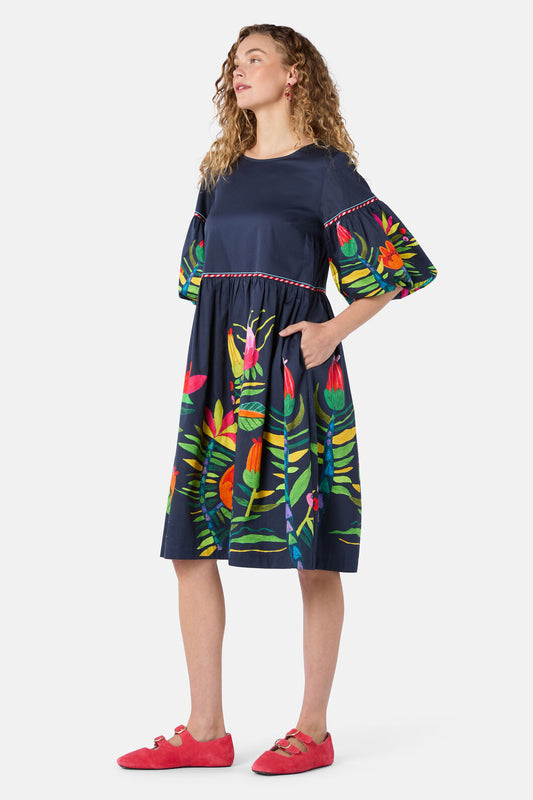Gorman - Pretty Protea Cotton Dress - navy