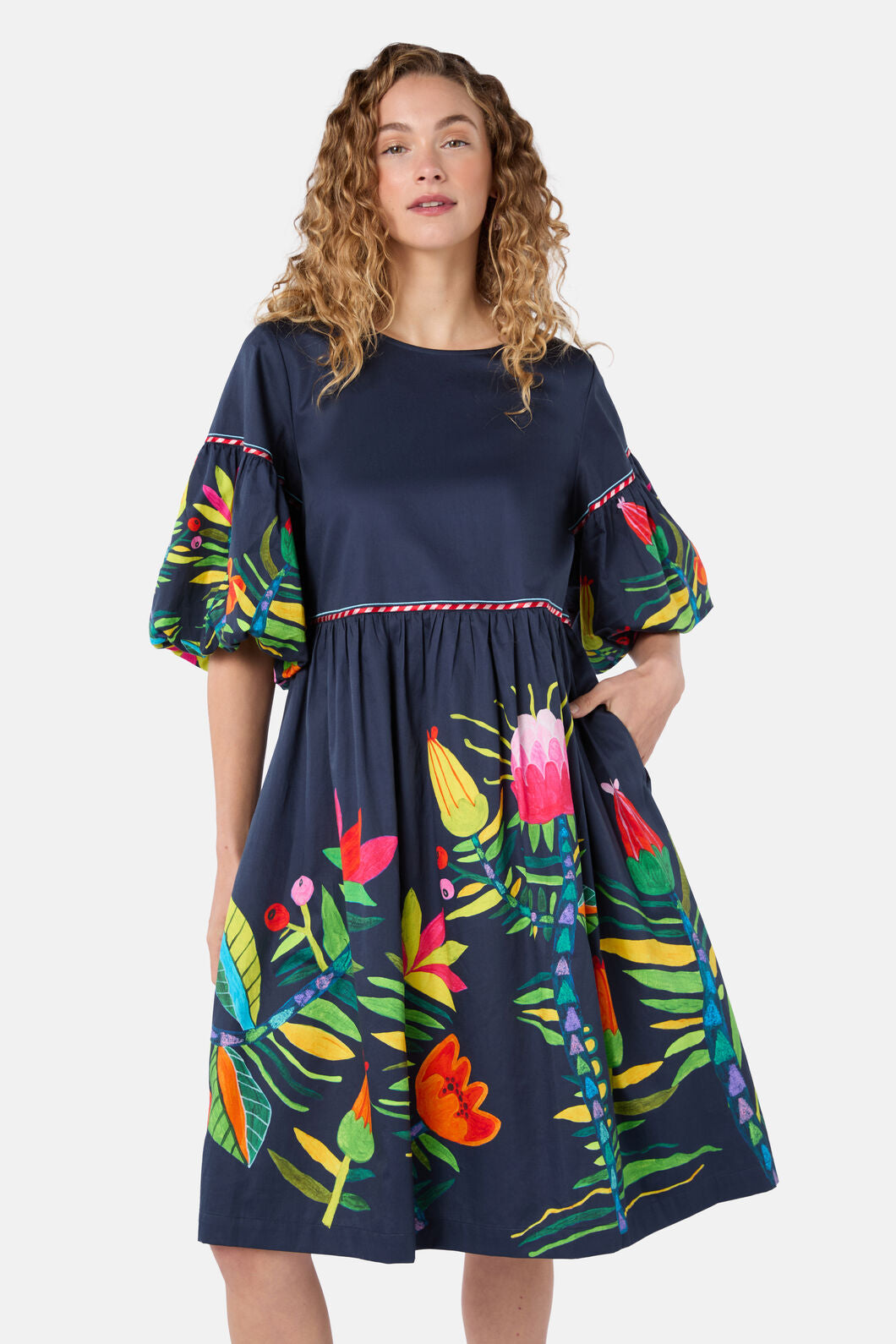 Gorman - Pretty Protea Cotton Dress - navy