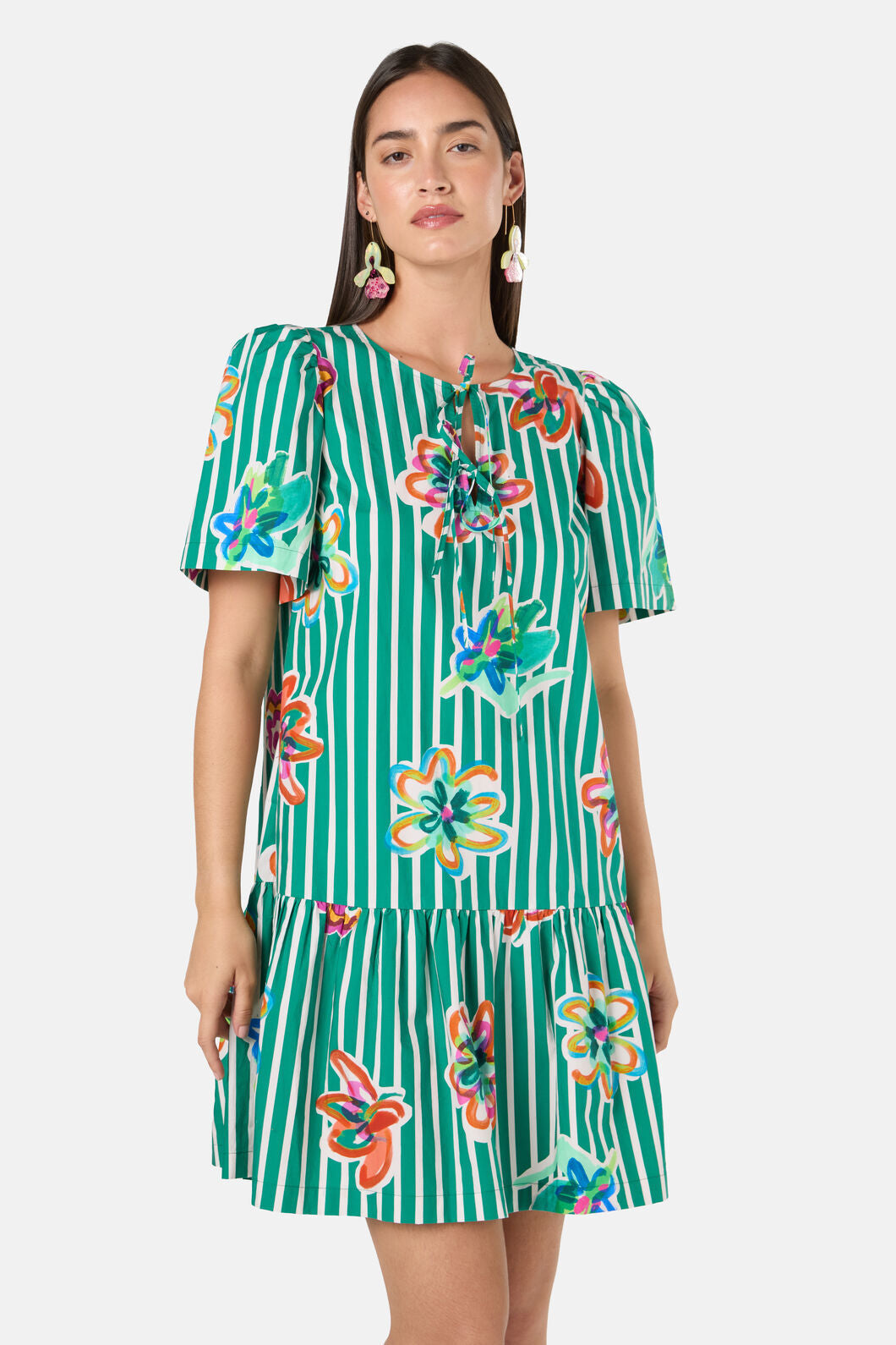Gorman - Abstract Flower Tie Smock Dress - print