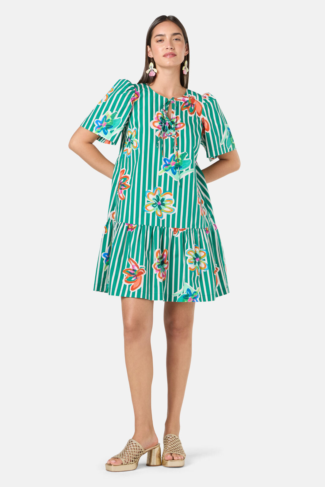 Gorman - Abstract Flower Tie Smock Dress - print