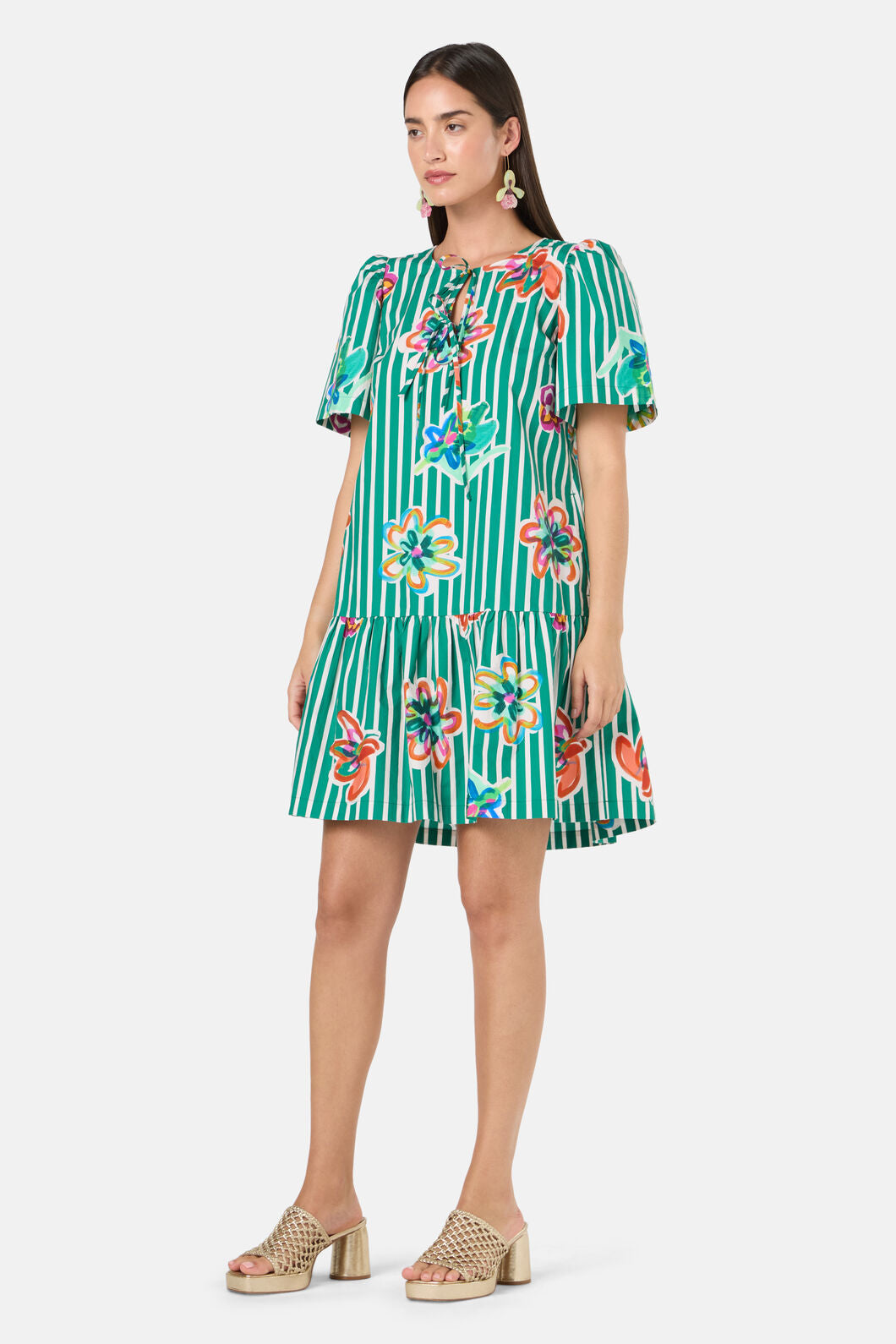 Gorman - Abstract Flower Tie Smock Dress - print