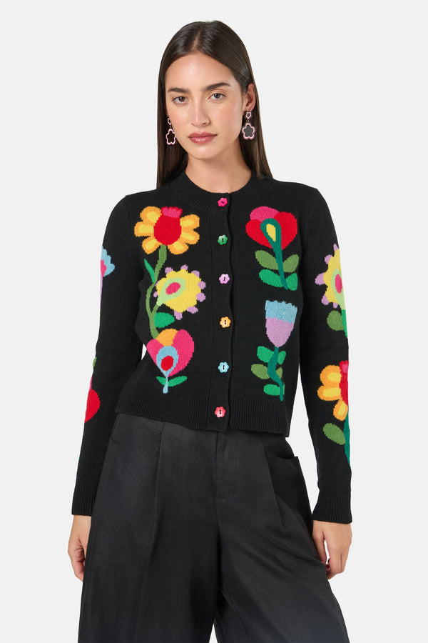 Gorman - Whimsical Blooms Cardigan - black