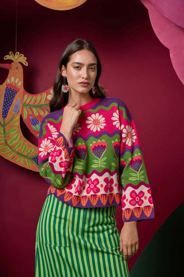 Gorman - Blooming Stripe Cotton Jumper - multi