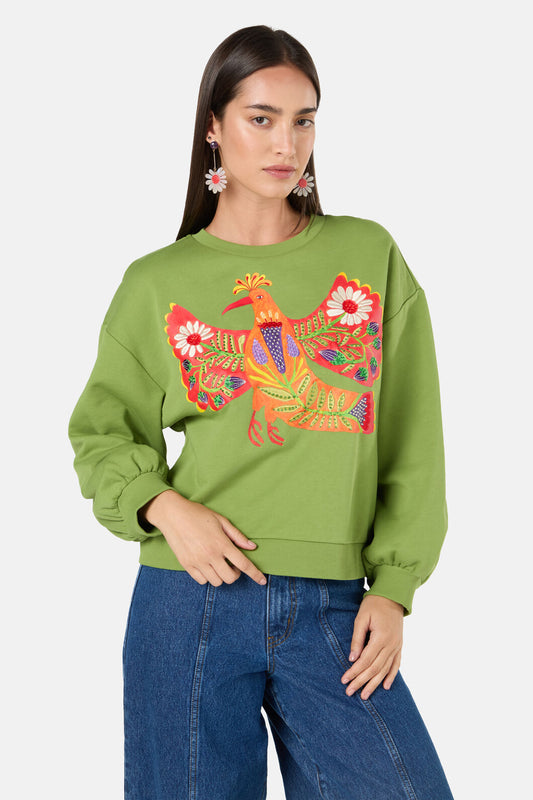 Gorman - Blooming Bird Embroidered Swea - green