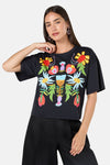 Gorman - Whimsical Blooms Print Relaxed Tee - black