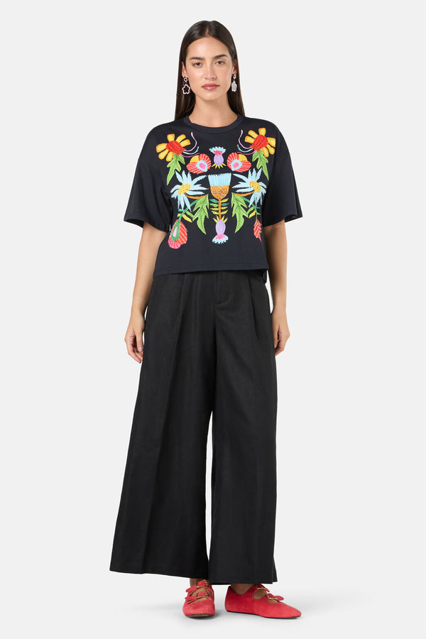 Gorman - Whimsical Blooms Print Relaxed Tee - black