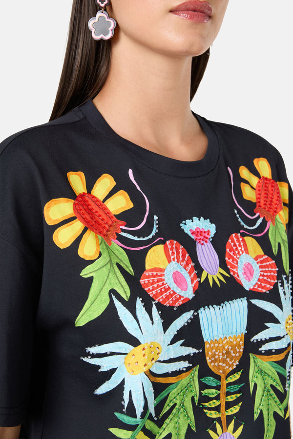 Gorman - Whimsical Blooms Print Relaxed Tee - black
