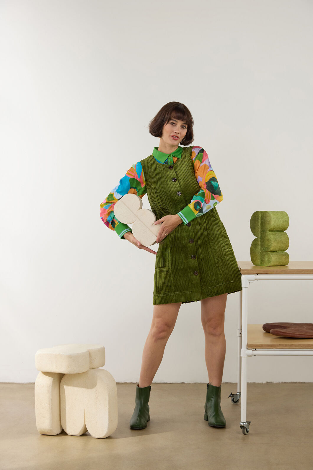 Gorman - Pesto Cord Pinafore - green