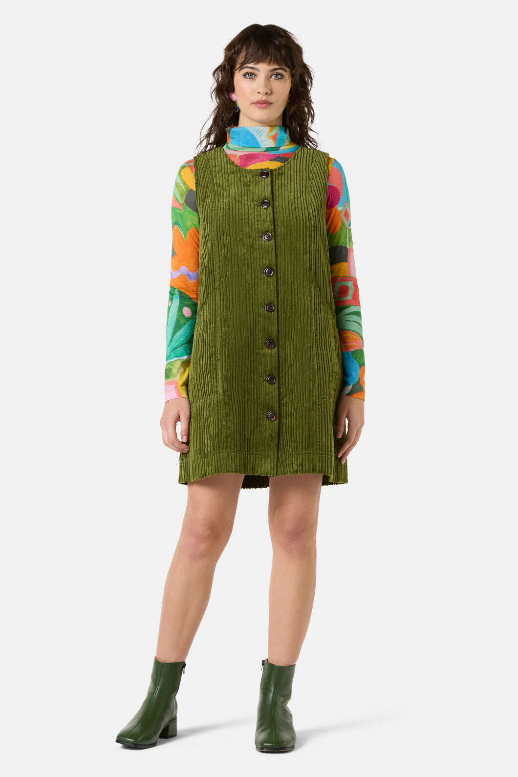 Gorman - Pesto Cord Pinafore - green