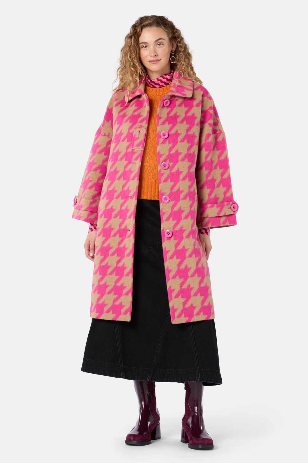 Gorman - Houndstooth Pink Coat - pink