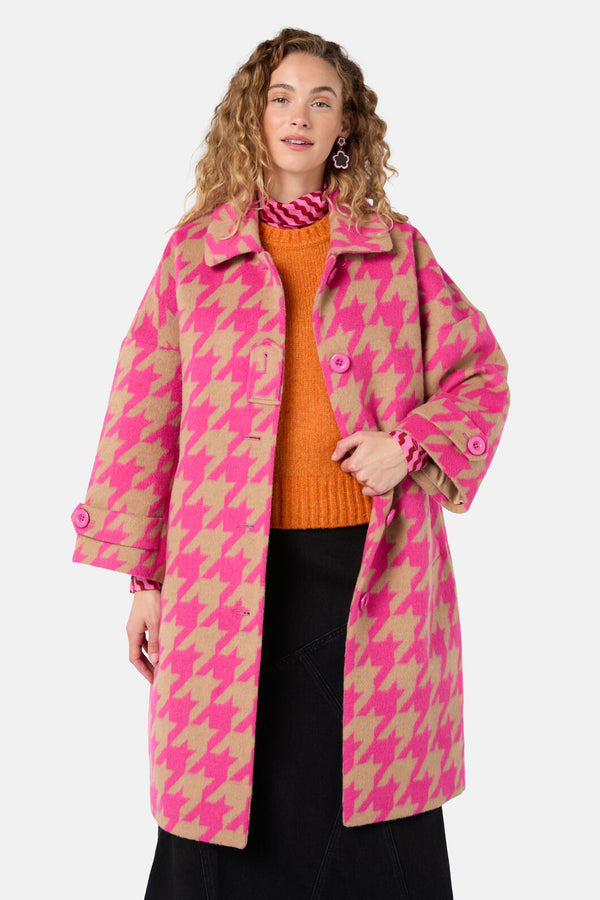 Gorman - Houndstooth Pink Coat - pink