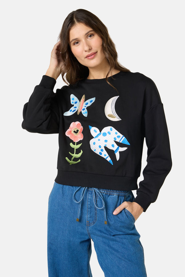 Gorman - The Garden Embroidered Sweater - black