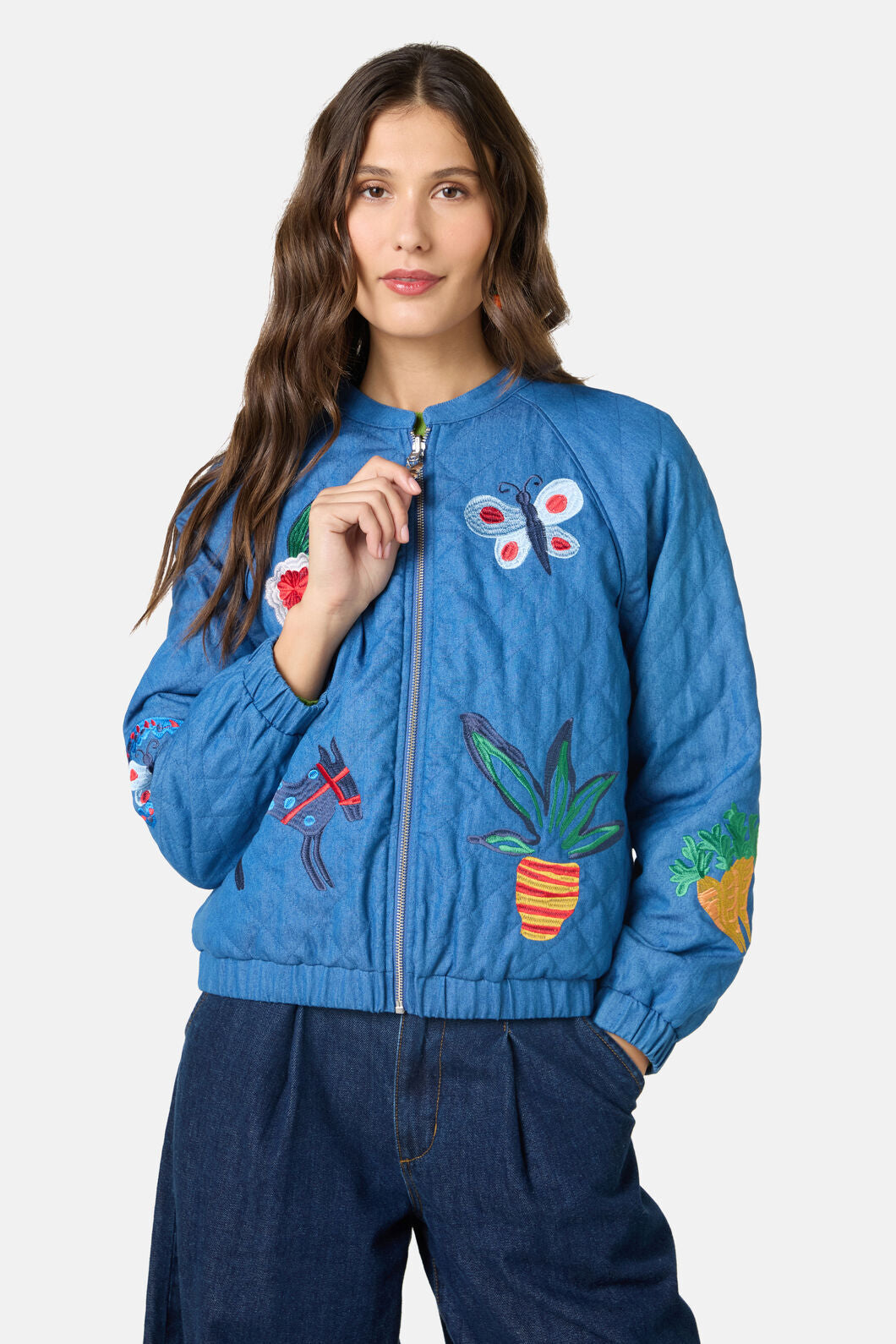 Gorman - Garden Bed Denim Bomber Jacket - blue