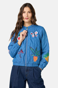Gorman - Garden Bed Denim Bomber Jacket - blue