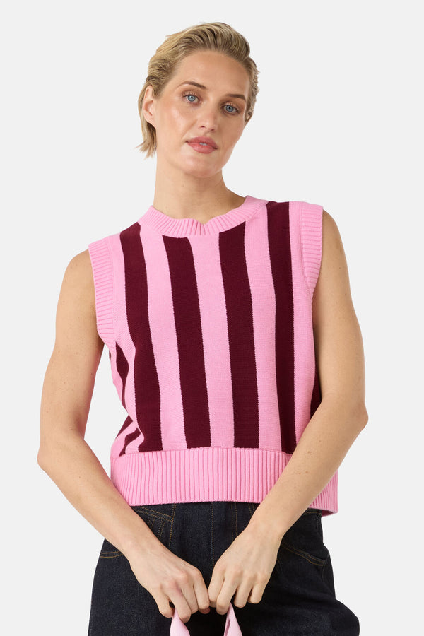 Gorman - Willa Stripe Knit Vest - pink
