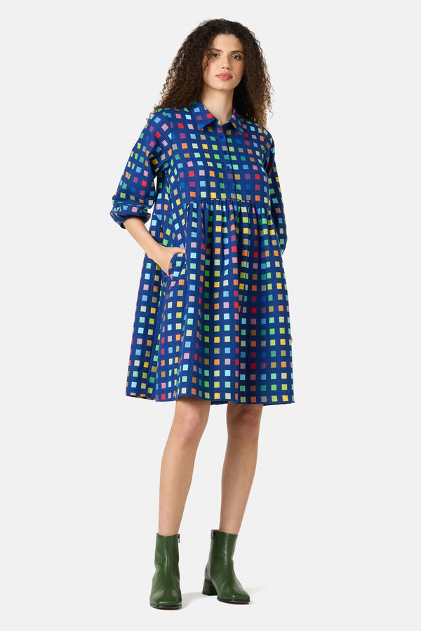 Gorman - Light Up Check Smock Dress - navy