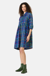 Gorman - Light Up Check Smock Dress - navy