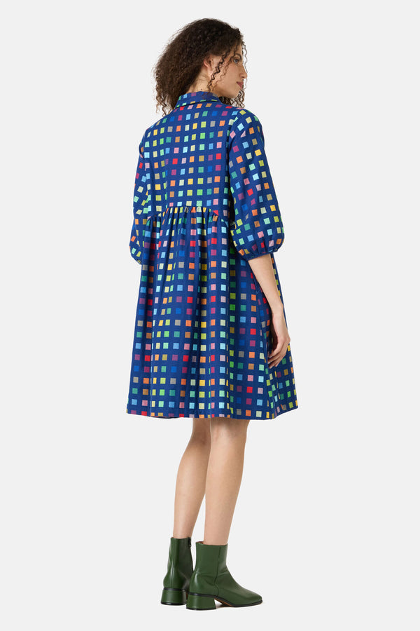 Gorman - Light Up Check Smock Dress - navy