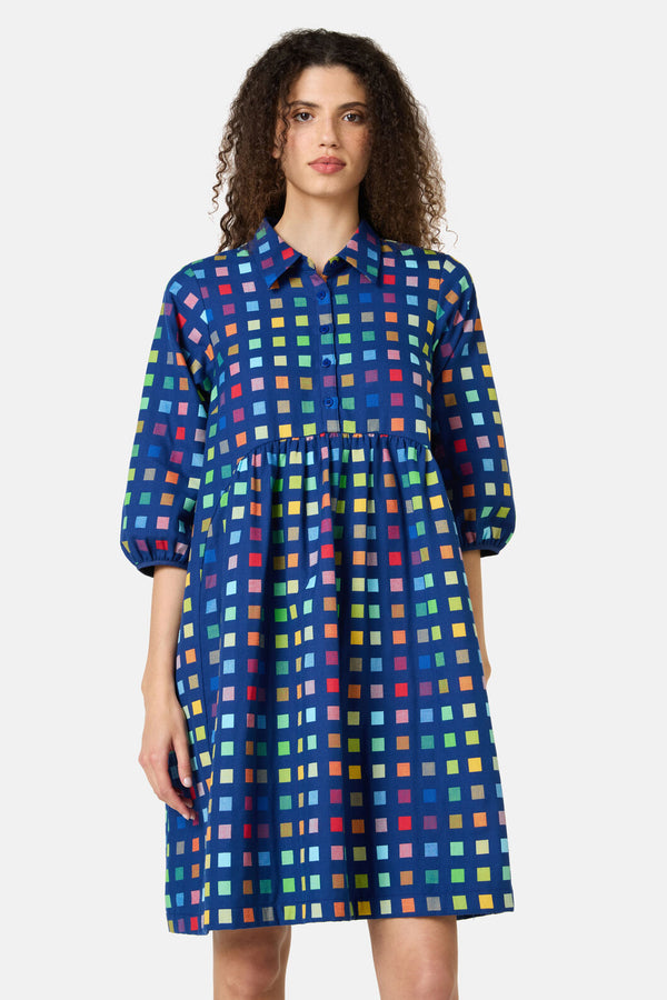 Gorman - Light Up Check Smock Dress - navy