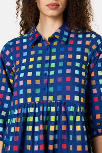 Gorman - Light Up Check Smock Dress - navy