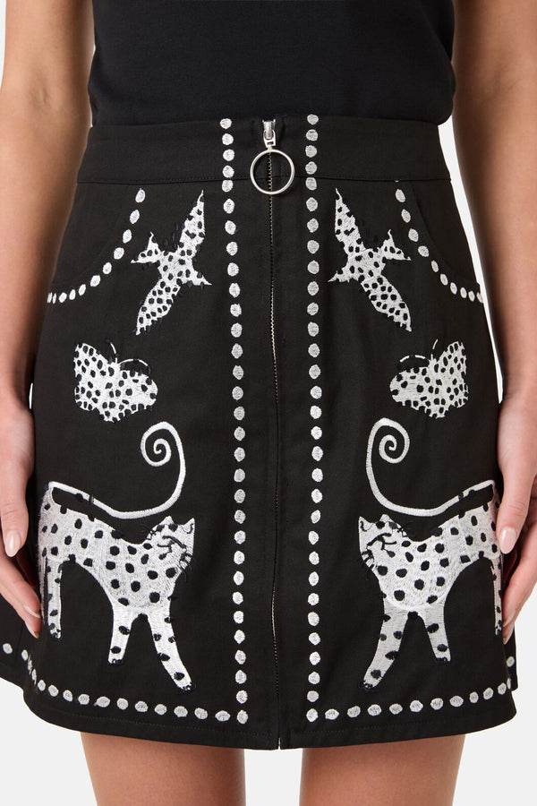 Gorman - Right Meow Embroidered Mini Skirt - black