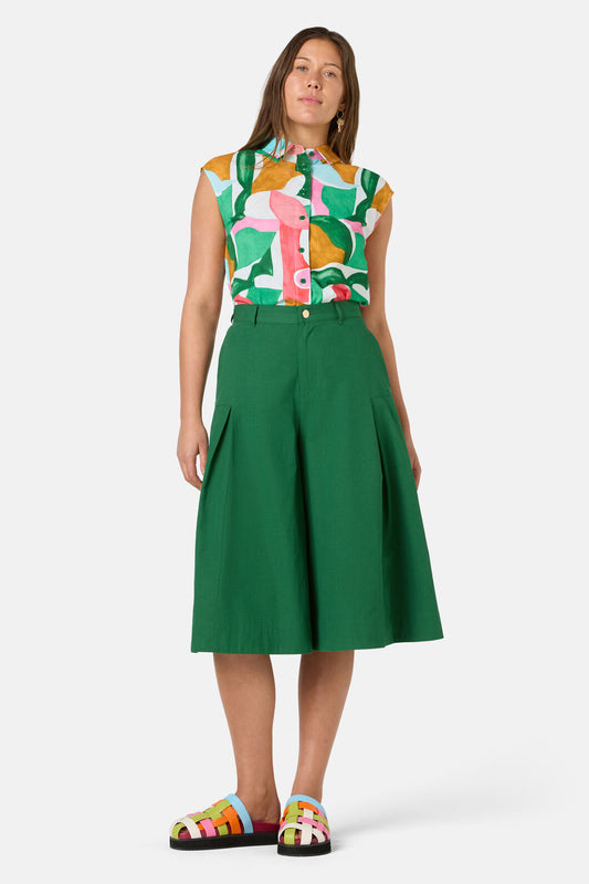 Gorman - Foliage Cotton Pleat Skort - green