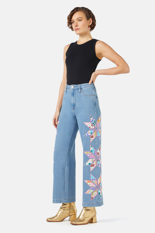 Gorman - Stained Glass Patchwork Jean - light-blue