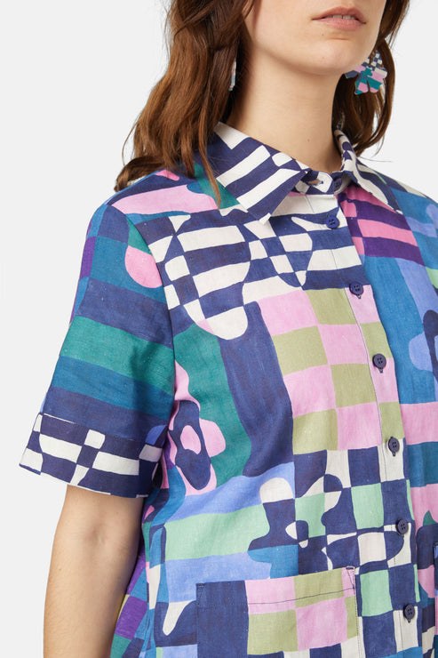 Kora Short Sleeve Mesh Top- Check the Tropics
