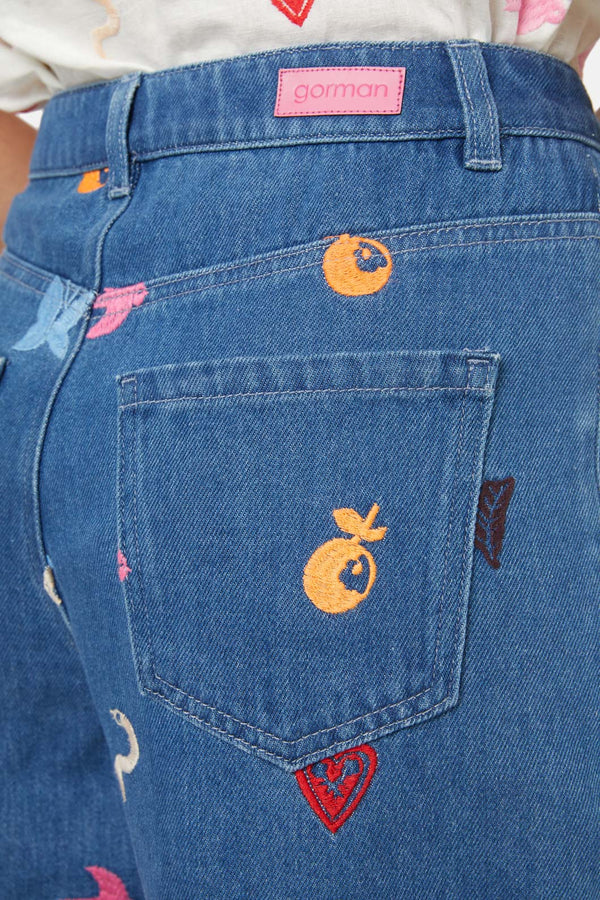 Gorman - Birds And Flowers Emb Short - blue