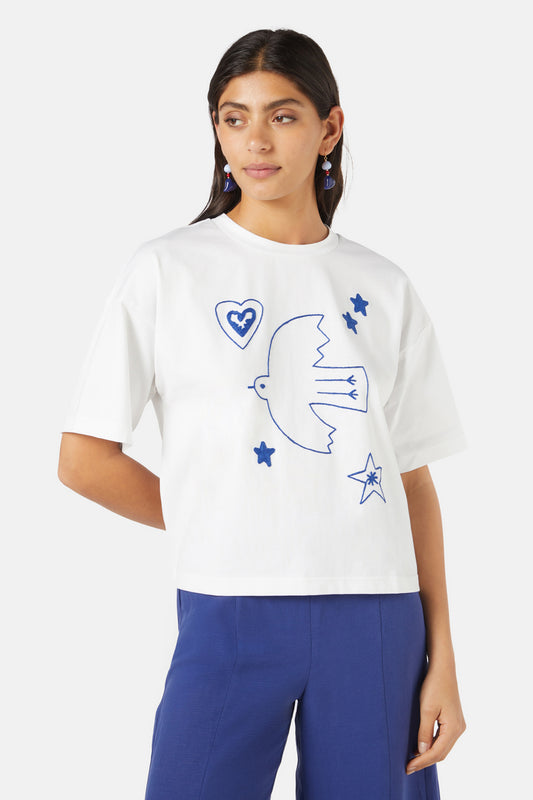 Gorman - Lovebirds Embroidered Tee - white