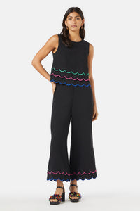 Gorman - Neon Scallop Emb Pant - black