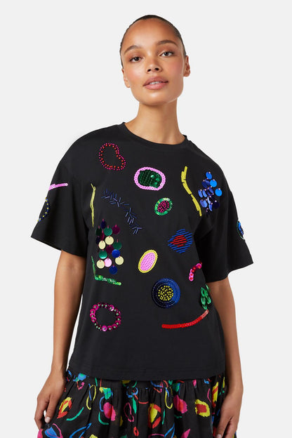 Gorman - Neon Scribble Sequin Tee - black