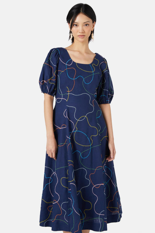 Gorman - Taking A Trip Embroidered Dress - navy