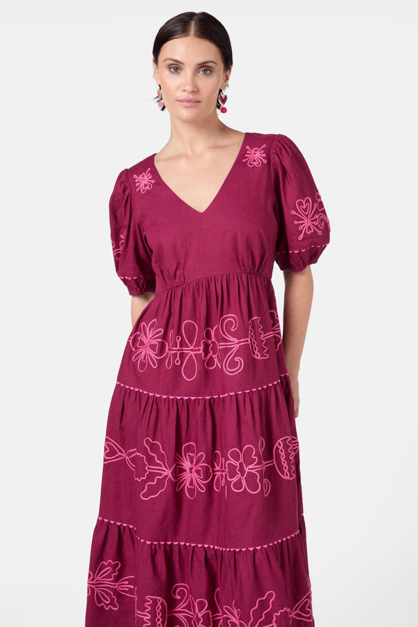 Gorman - Folk Tales Tiered Dress - wine