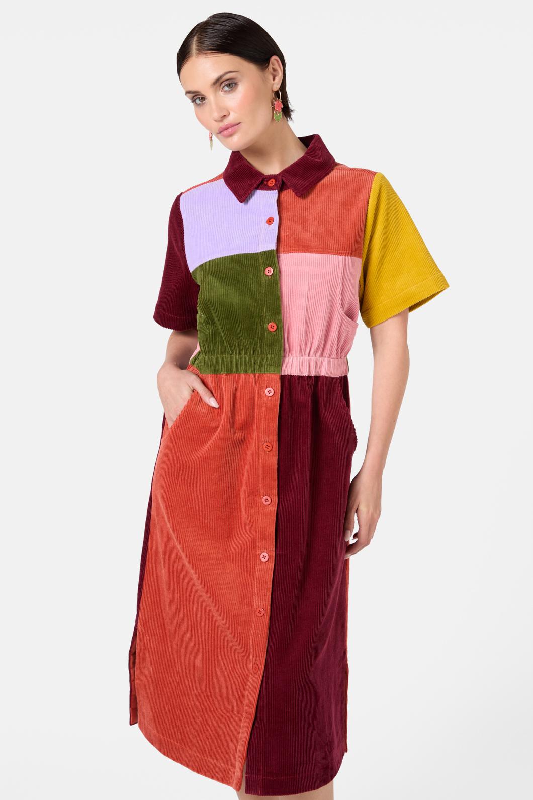 Gorman - Retro Spliced Corduroy Dress - multi