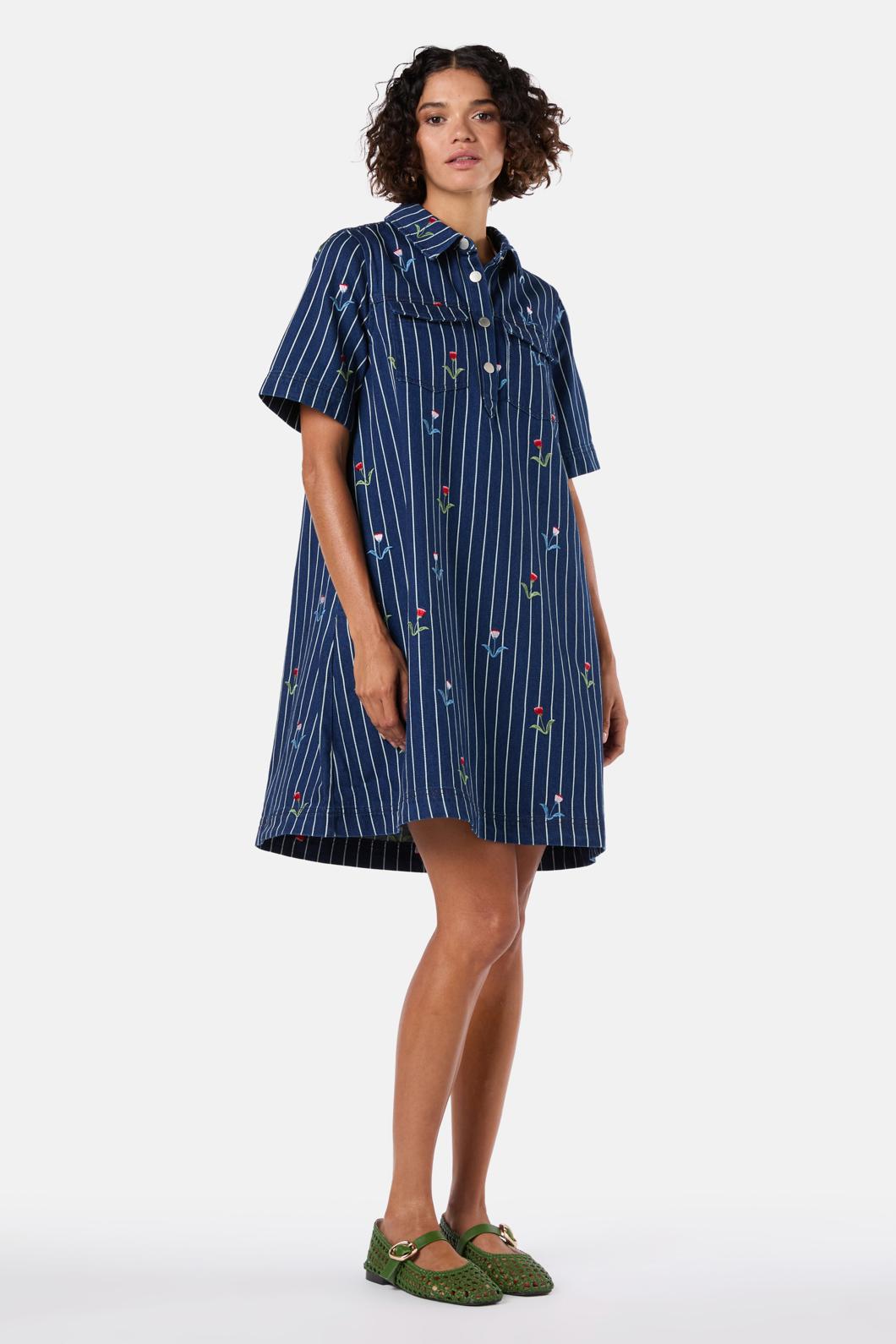 Gorman - Rosette Denim Shirt Dress - stripe