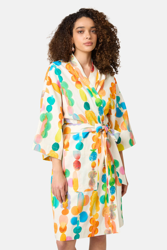 Gorman - Rainbow Drops Linen Bathrobe - print