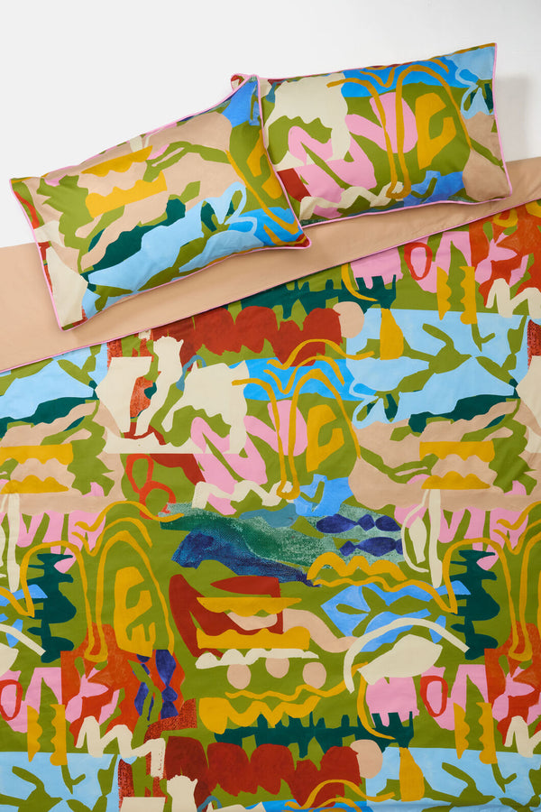 Gorman - Khaki Tango Bed Linen- QB - print