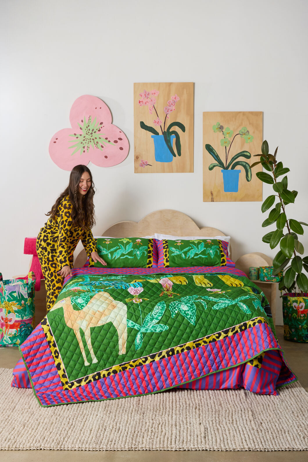 Gorman - Orchid Safari Quilted Coverlet Q/K - print