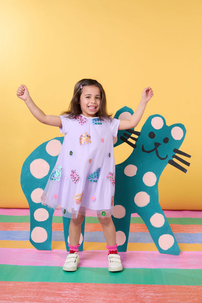 Gorman - Leopard Sequins Kids Dress - lilac