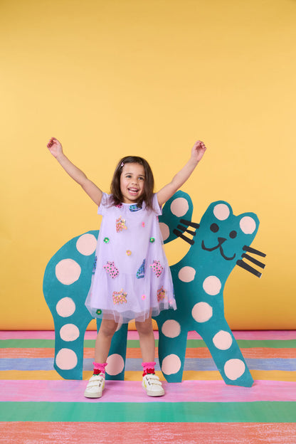 Gorman - Leopard Sequins Kids Dress - lilac