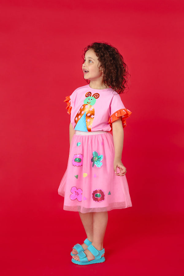 Gorman - Bold Floral Kids Sequins Skirt - pink