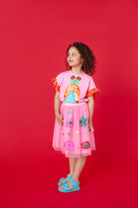 Gorman - Bold Floral Kids Sequins Skirt - pink