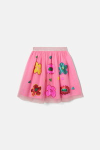Gorman - Bold Floral Kids Sequins Skirt - pink