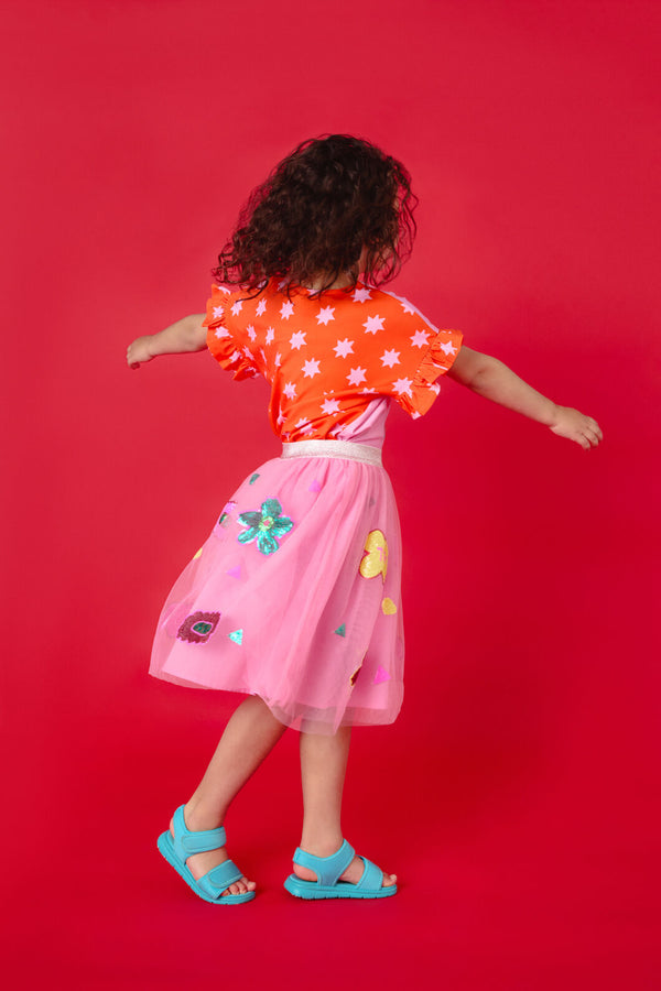 Gorman - Bold Floral Kids Sequins Skirt - pink