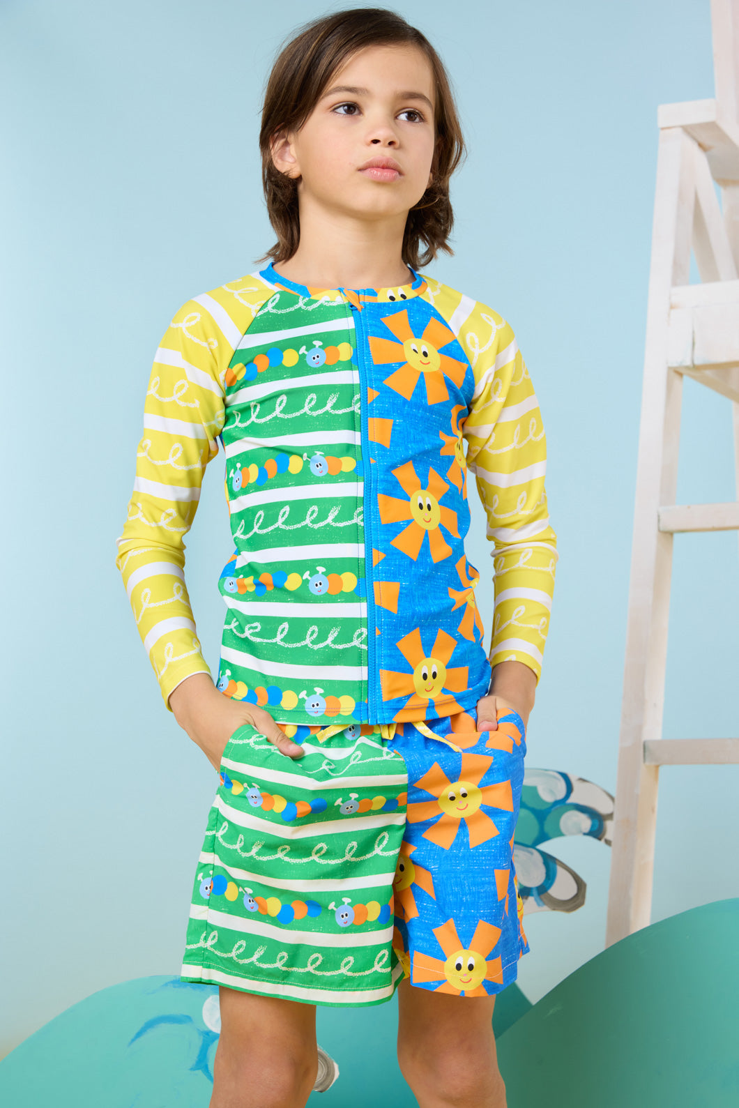 混搭儿童拉链泳衣