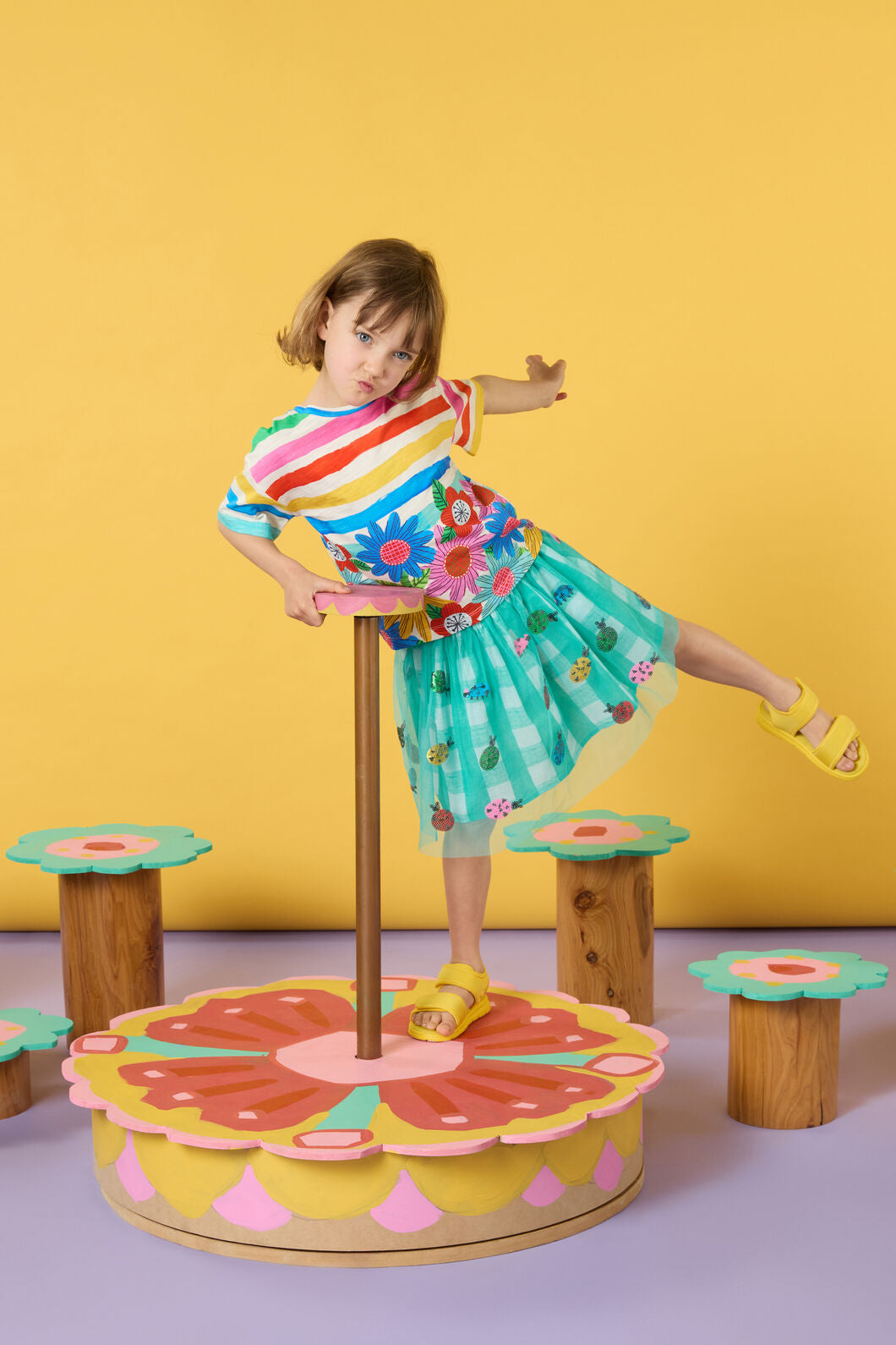 Gorman - LadybugGinghamSequinsKidsSkirt - mint